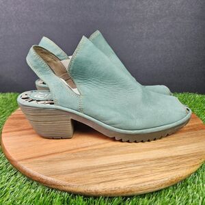 FLY London Wari Leather Ankle Strap Peep Toe Heel Booties Women’s Size 41